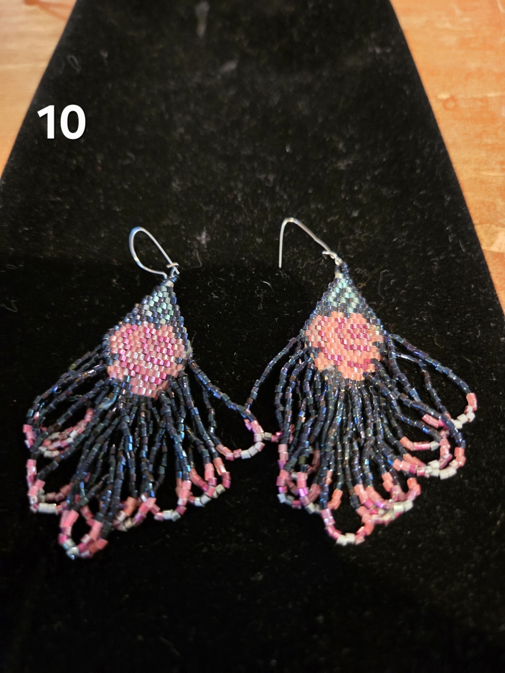 Beaded Fringe Drop Earrings - Pink & Blue